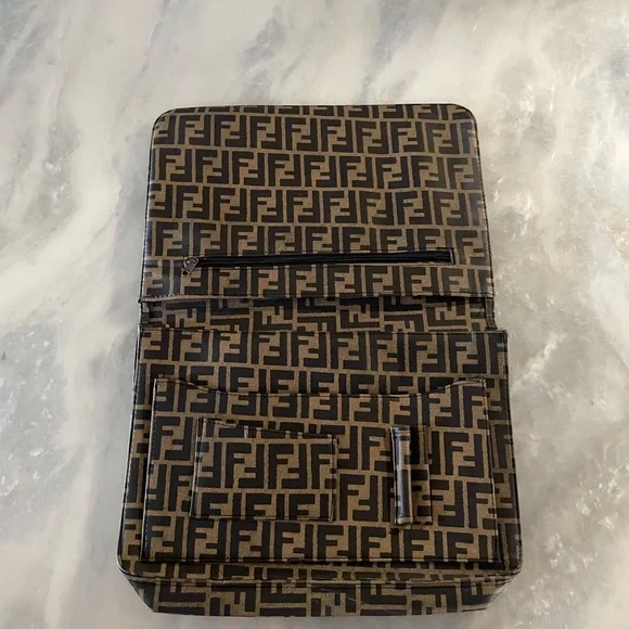 Vintage FENDI Zucca Large Document Hand Bag Pouch Canvas Leather Brown - Picture 5 of 15